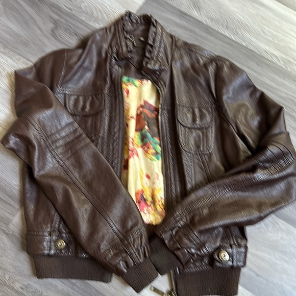 Jou Jou Brown Leather Looking Jacket Size Small - Picture 9 of 9